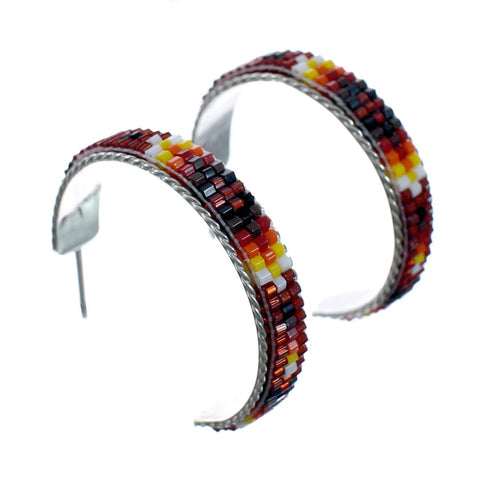 Sterling Silver Multicolor Beaded Navajo Post Hoop Earrings AX127621