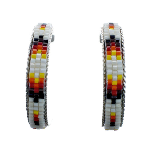 Sterling Silver Multicolor Beaded Navajo Post Hoop Earrings AX127622