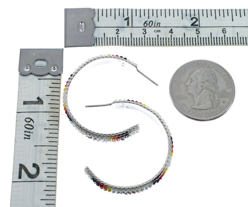 Sterling Silver Multicolor Beaded Navajo Post Hoop Earrings AX127622