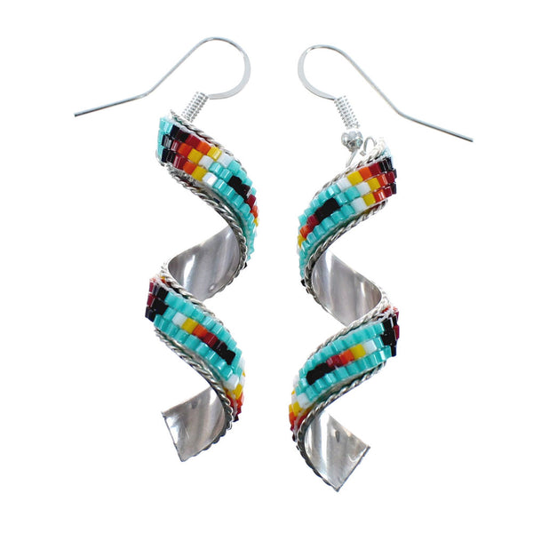 Multicolor Sterling Silver Native American Spiral Beaded Hook Dangle Earrings AX127624
