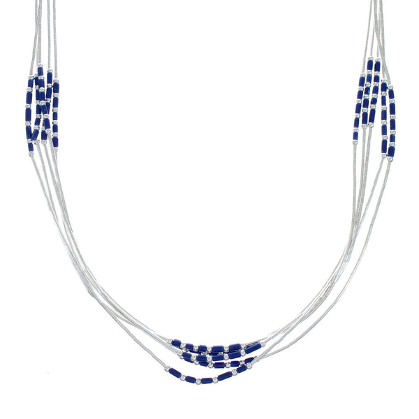5 Strand Lapis Hand Strung Genuine Sterling Liquid Silver Necklace AX127626