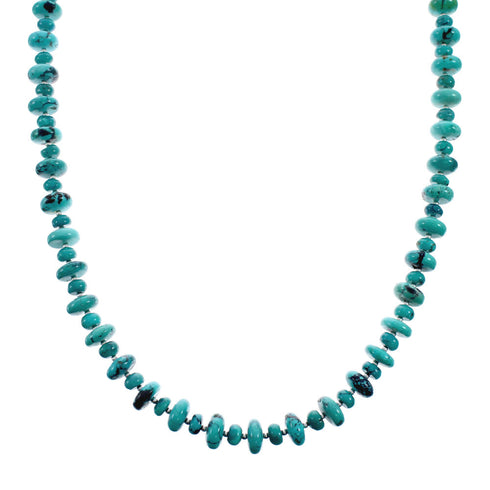 Native American Turquoise Sterling Silver Bead Necklace AX127606