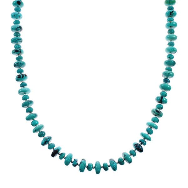 Native American Turquoise Sterling Silver Bead Necklace AX127606