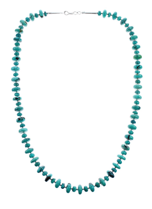 Native American Turquoise Sterling Silver Bead Necklace AX127606