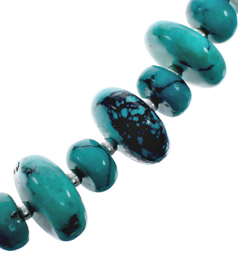 Native American Turquoise Sterling Silver Bead Necklace AX127606