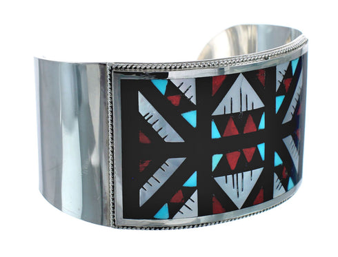 Multicolor Inlay Sterling Silver Zuni Cuff Bracelet AX127650