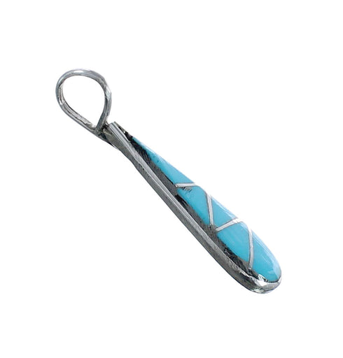Native American Zuni Authentic Sterling Silver Turquoise Inlay Pendant JX127762