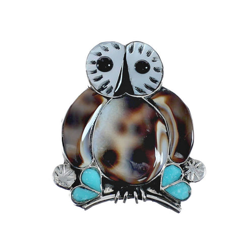 Native American Zuni Sterling Silver Multicolor Owl Pendant JX127804