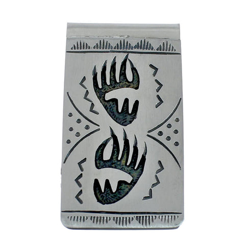 Native American Genuine Sterling Silver Bear Paw Money Clip JX127780
