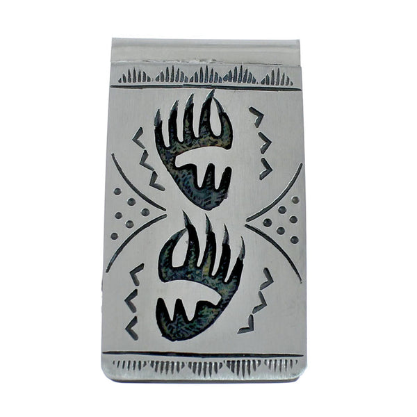 Native American Genuine Sterling Silver Bear Paw Money Clip JX127780