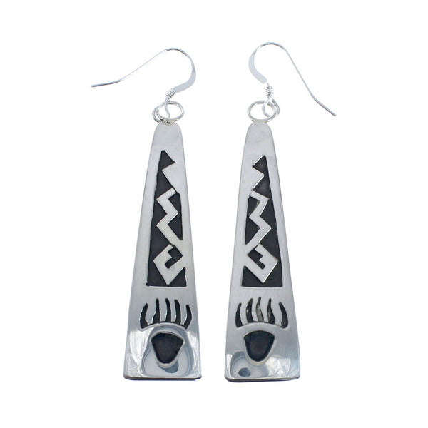 Native American Sterling Silver Bear Paw Hook Dangle Earrings JX127859