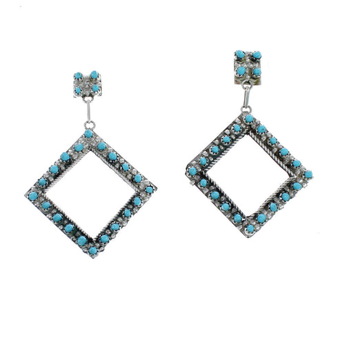 Turquoise Sterling Silver Navajo Post Dangle Earrings JX127881