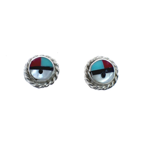 Zuni Sunface Sterling Silver Multicolor Post Stud Earrings JX127915