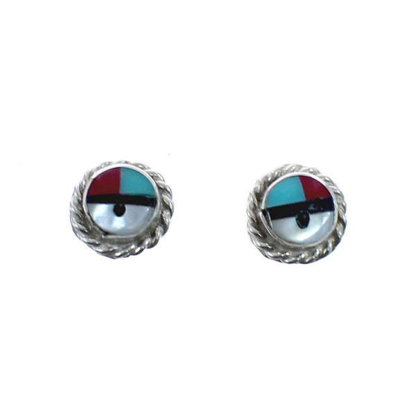 Zuni Sunface Sterling Silver Multicolor Post Stud Earrings JX127915