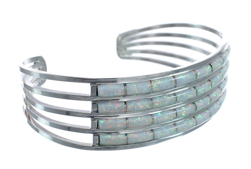 Sterling Silver Opal Inlay Zuni Indian Cuff Bracelet AX127686
