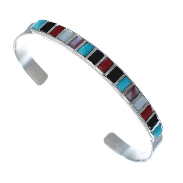 Zuni Multicolor Authentic Sterling Silver Jewelry Cuff Bracelet AX127696