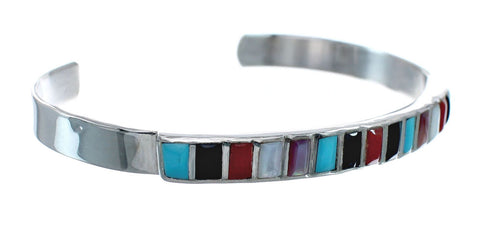 Zuni Multicolor Authentic Sterling Silver Jewelry Cuff Bracelet AX127696