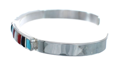 Zuni Multicolor Authentic Sterling Silver Jewelry Cuff Bracelet AX127696