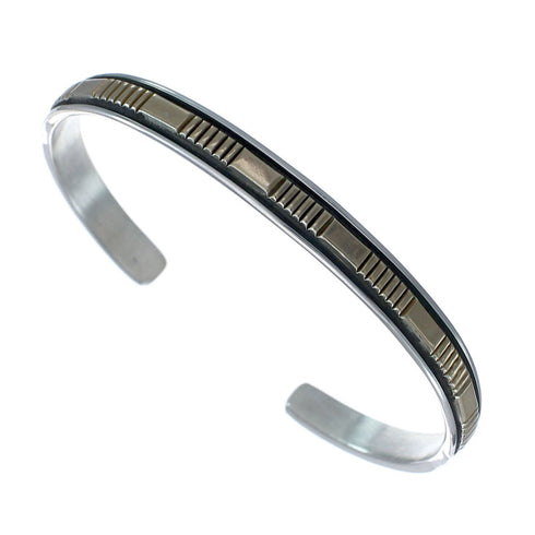 Navajo Authentic Sterling Silver 14 Karat Gold Cuff Bracelet AX127687