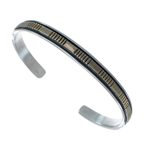 Navajo Authentic Sterling Silver 14 Karat Gold Cuff Bracelet AX127687