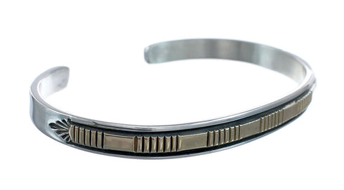 Navajo Authentic Sterling Silver 14 Karat Gold Cuff Bracelet AX127687