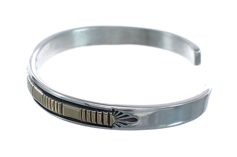 Navajo Authentic Sterling Silver 14 Karat Gold Cuff Bracelet AX127687