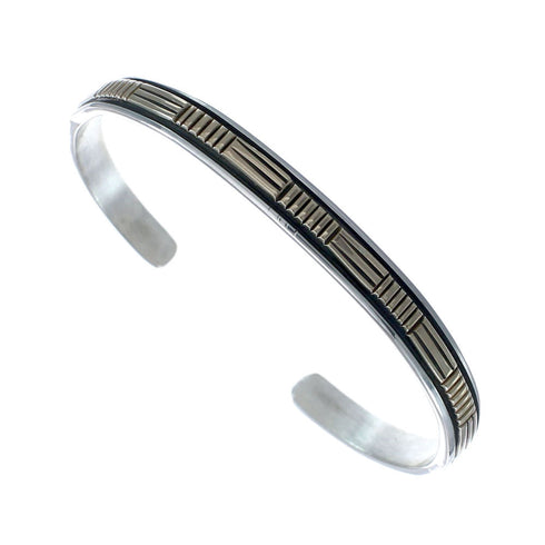 Navajo Authentic Sterling Silver 14 Karat Gold Cuff Bracelet AX127688