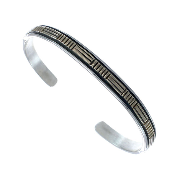 Navajo Authentic Sterling Silver 14 Karat Gold Cuff Bracelet AX127688