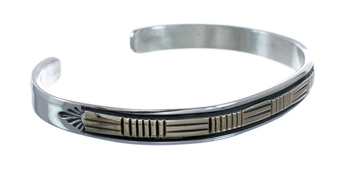Navajo Authentic Sterling Silver 14 Karat Gold Cuff Bracelet AX127688