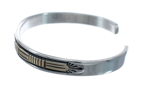 Navajo Authentic Sterling Silver 14 Karat Gold Cuff Bracelet AX127688