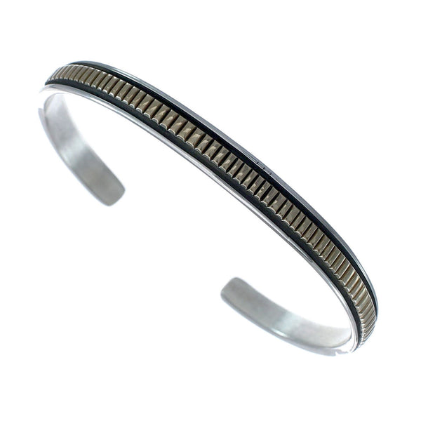 Navajo Authentic Sterling Silver 14 Karat Gold Cuff Bracelet AX127689