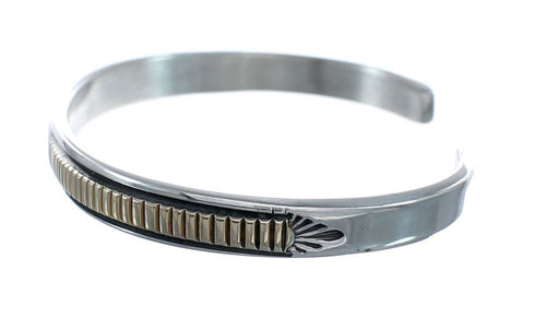 Navajo Authentic Sterling Silver 14 Karat Gold Cuff Bracelet AX127689