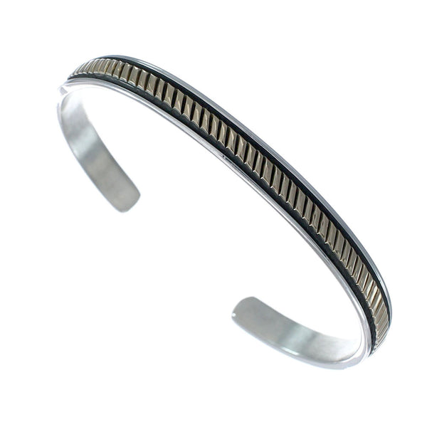 Navajo Authentic Sterling Silver 14 Karat Gold Cuff Bracelet AX127690