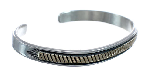 Navajo Authentic Sterling Silver 14 Karat Gold Cuff Bracelet AX127690