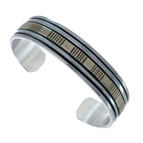 Native American Navajo Sterling Silver And 14 Karat Gold Cuff Bracelet AX127676