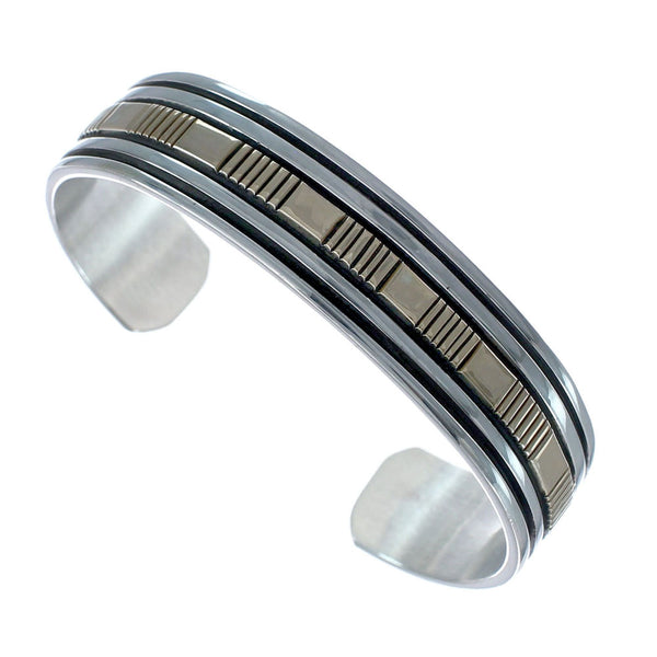 Native American Navajo Sterling Silver And 14 Karat Gold Cuff Bracelet AX127676