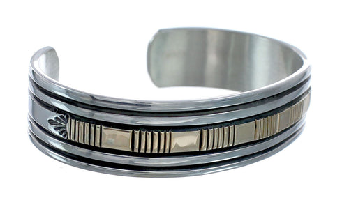 Native American Navajo Sterling Silver And 14 Karat Gold Cuff Bracelet AX127676