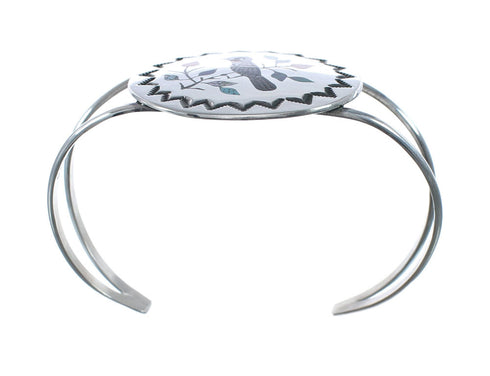 Multicolor Inlay Genuine Sterling Silver Navajo Bird Cuff Bracelet AX127692