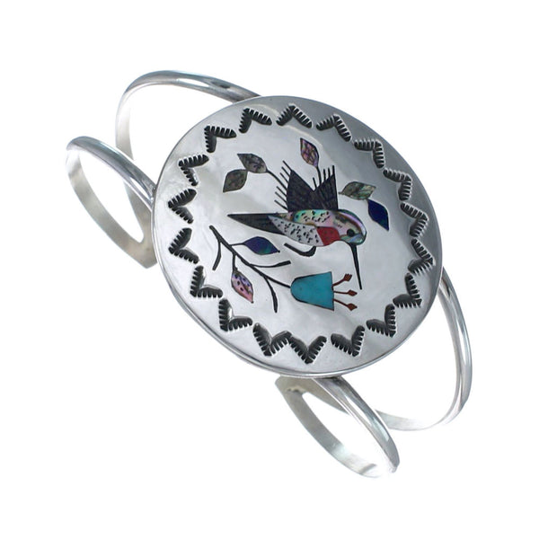 Multicolor Inlay Genuine Sterling Silver Navajo Hummingbird Cuff Bracelet AX127693