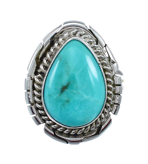 Native American Turquoise Sterling Silver Navajo Ring Size 8-3/4 AX127903