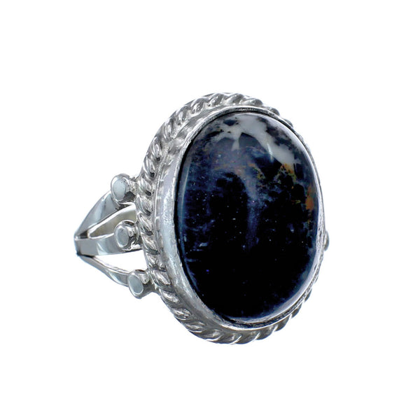 Snowflake Obsidian Sterling Silver Native American Ring Size 8-1/4 AX127715