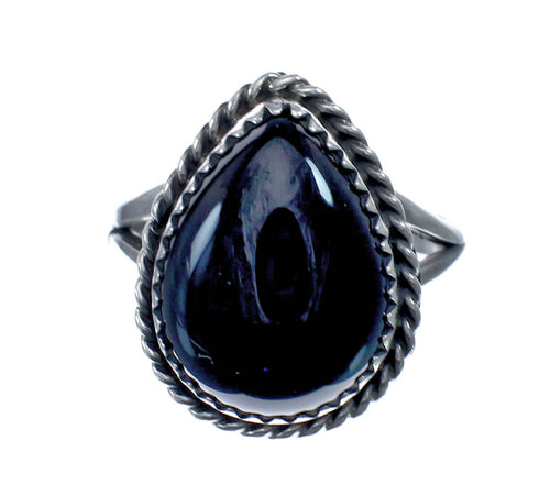 Onyx And Silver Navajo Native American Ring Size 7-3/4 AX127839