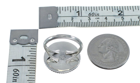 Navajo Turquoise Concho Sterling Silver Ring Size 8 AX127703