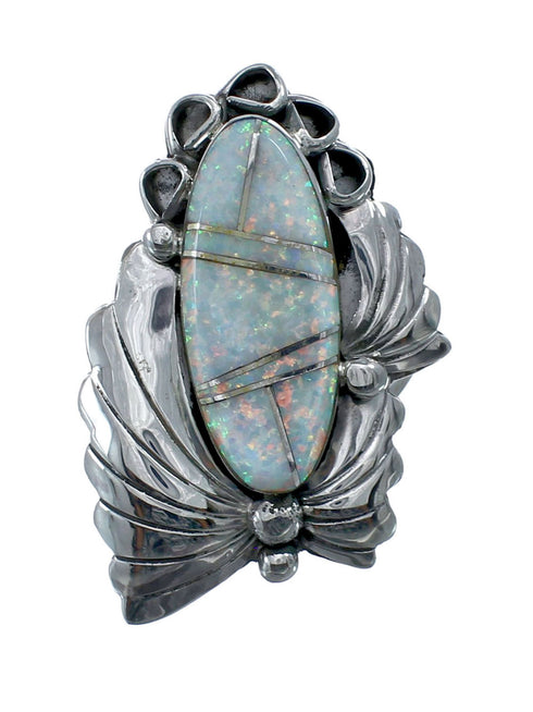 Genuine Sterling Silver Navajo Opal Inlay Leaf Ring Size 11 AX127707