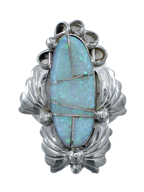 Genuine Sterling Silver Navajo Opal Inlay Leaf Ring Size 9-1/2 AX127709