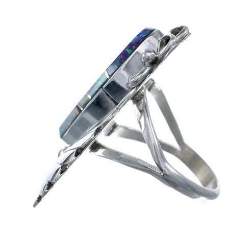 Genuine Sterling Silver Navajo Multicolor Opal Inlay Leaf Ring Size 9 AX127710