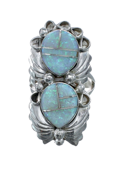 Genuine Sterling Silver Navajo Opal Inlay Leaf Ring Size 8-1/4 AX127712