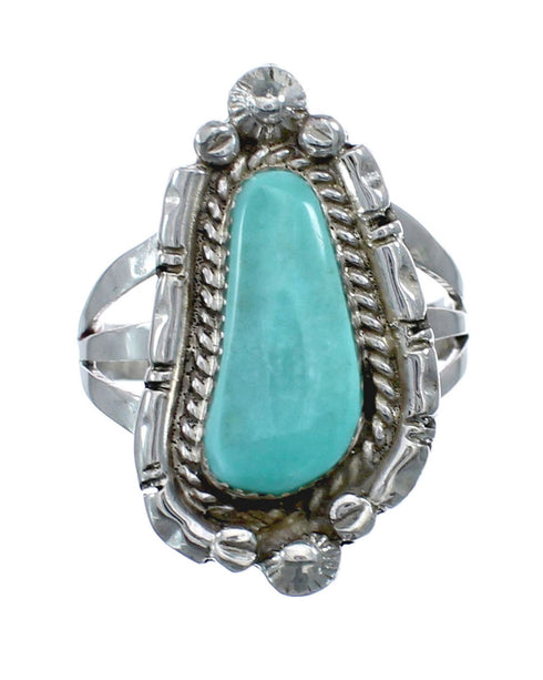 Native American Genuine Sterling Silver Turquoise Ring Size 8-3/4 AX127725