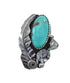 Flower Scalloped Leaf Turquoise Genuine Sterling Silver Navajo Ring Size 6-1/4 AX127697