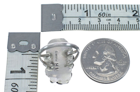 Flower Scalloped Leaf Turquoise Genuine Sterling Silver Navajo Ring Size 6-1/4 AX127697